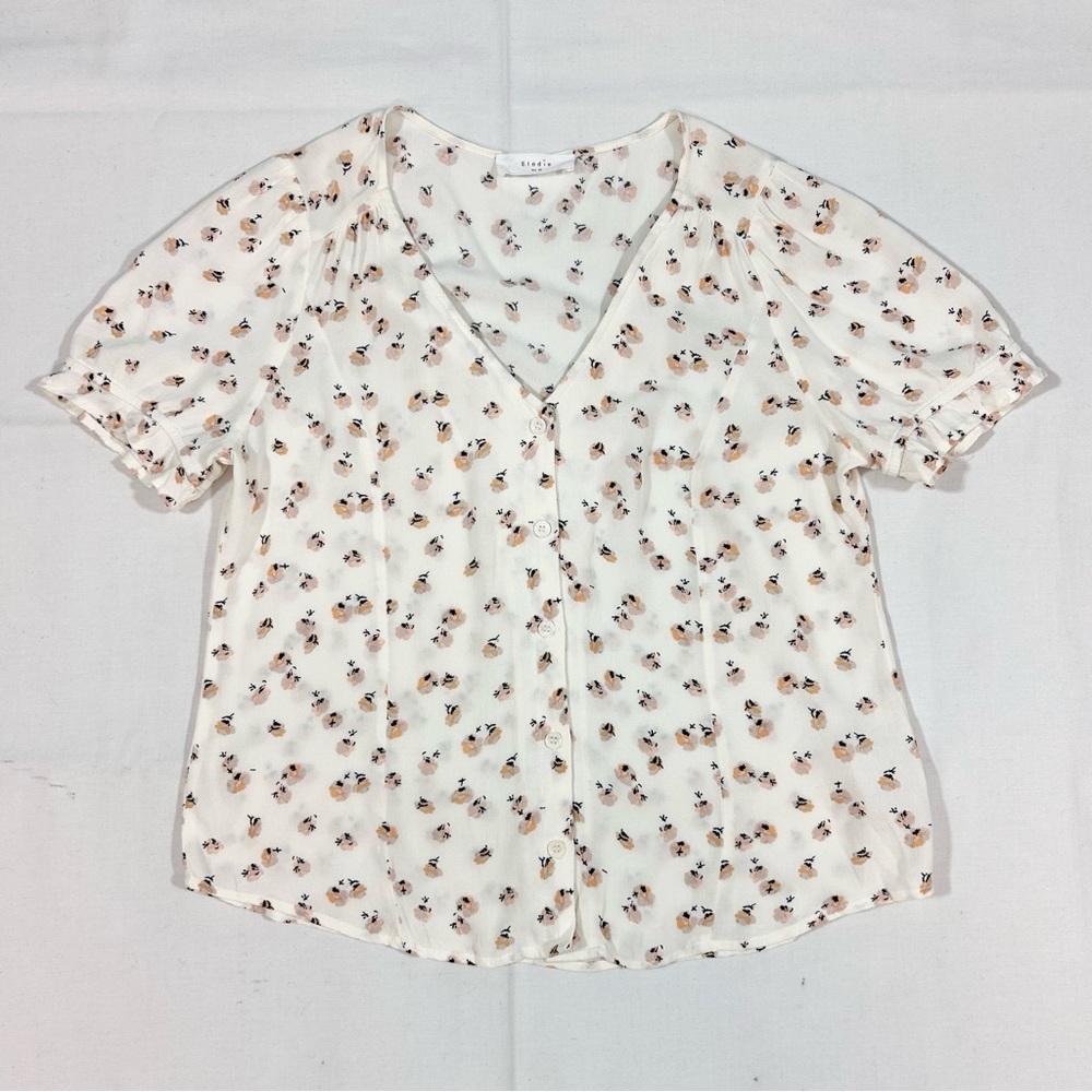 Anthropologie Elodie Sally Womens Medium V-Neck S/S Popover Top Blouse Floral